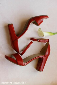 Red Block Heels with Calla Lily