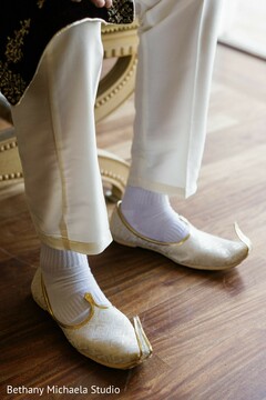 Groom's Embroidered Shoes with Off-White Pants