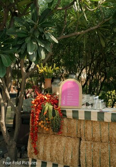 Wedding Drinks Table with Hay Bale Decor