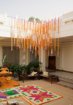 Courtyard Decor with Marigold Garlands and Marigold Petal Rugs
