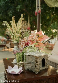 Ornate Metal Box and Floral Centerpiece