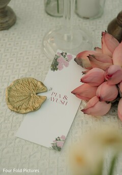 Wedding Menu with Pink Floral Accents and Gold Decor