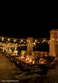 Outdoor Wedding Reception with String Lights