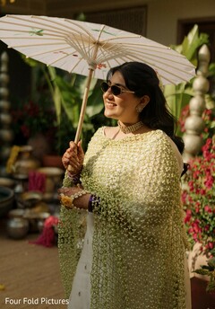 Woman with Parasol and Embellished Shawl