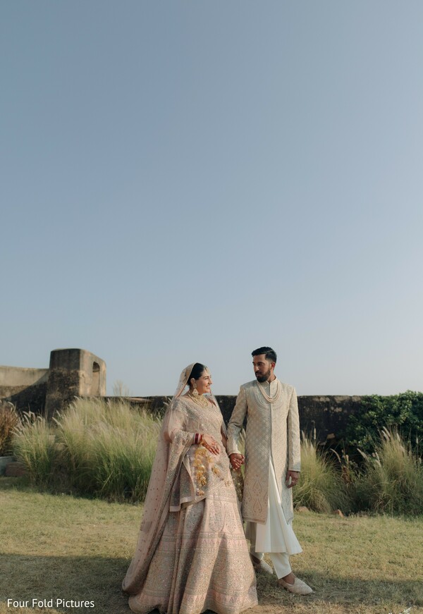 bride and groom,couple portraits,outdoor portraits,romantic moments,destination wedding,newlyweds,wedding fashion,scenic venue,indian wedding,golden hour
