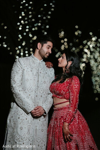reception portraits,bride and groom,evening portraits,romantic moments,reception attire,fairy lights,couple portraits,wedding romance,south asian wedding,candid love