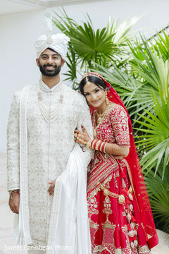 Couple's Portrait: Groom in Sherwani, Bride in Red Lehenga