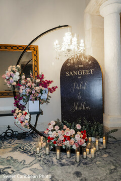 Sangeet Welcome Sign with Floral Decor and Candles