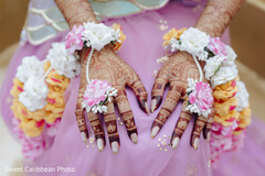 Bridal Mehndi Hands with Floral Hathphool and Purple Lehenga