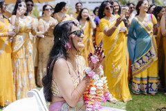 Joyful Celebration with Floral Garlands and Yellow Attire