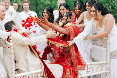 Joyful Rose Petal Shower for a Wedding Couple