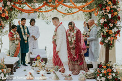 Outdoor Wedding Ceremony with Floral Mandap & Bridal Lehenga