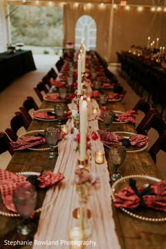 Elegant Wedding Reception Table Decor with Candles & Floral Runner