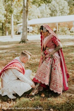 Outdoor Portraits: Red Bridal Lehenga with Intricate Embroidery