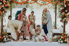Outdoor Ceremony with Floral Mandap and Wedding Rituals