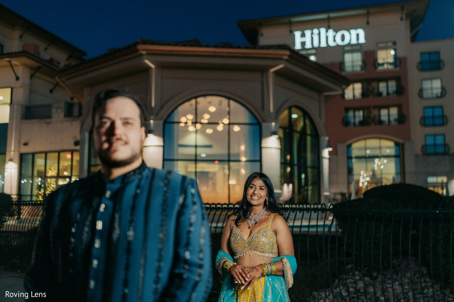 hotel venue,evening portraits,couple portraits,destination wedding,modern romance,luxury venue,blue outfits,engagement portraits,south asian wedding,hotel exterior