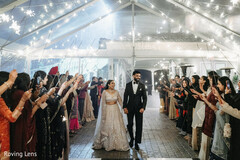 Sparkler Exit Grand Entrance with String Lights and Clear Tent