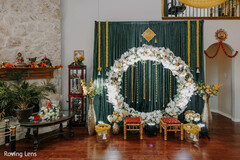Elegant Green and White Floral Backdrop for South Asian Pre-Wedding Event