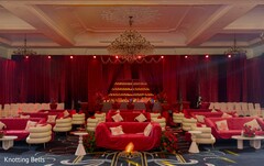 Grand Ballroom Reception with Red Drapes and Champagne Tower