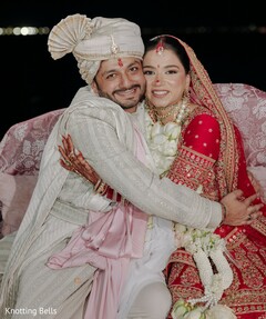Joyful South Asian Couple in Traditional Wedding Attire