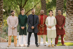 Groomsmen in Patterned Kurta Pajamas and Jackets
