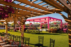 Vibrant Pink Canopy and Pergola Decor with String Lights