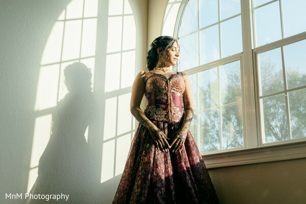 south asian wedding,bridal portrait,embroidered lehenga,bridal fashion,mehndi,natural light,wedding attire,indian wedding