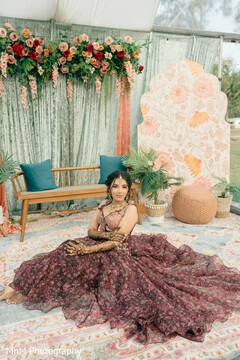 Bride in Floral Lehenga with Mehndi Designs