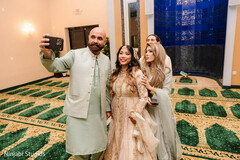 Group Takes a Selfie in Light Gold Lehenga and Light Green Attire