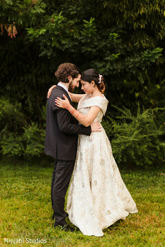 Couple Embraces in Lush Green Garden