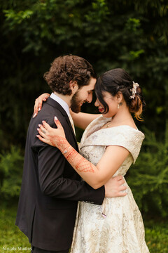 Intimate Couple's Portrait: Off-Shoulder Gown & Intricate Mehndi