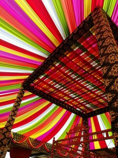 Rainbow Fabric Canopy with Intricate Borders