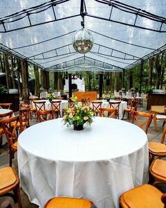 Clear Tent Wedding Reception with Disco Ball & Rustic Chairs
