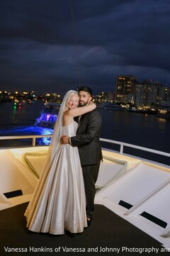 Romantic Yacht Wedding Photo Session with City Lights Backdrop