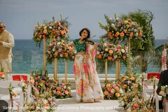 Vibrant Floral Decor & Live Violinist at Oceanfront Ceremony