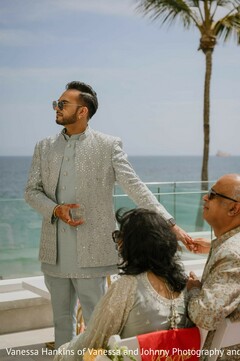 Groom in Light Blue Sherwani with Sequins