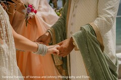 Close-up of Couple's Hands with Bridal Bangles and Green Dupatta