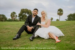 Outdoor Couple Portrait with White Dress and Black Suit