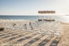 Beach Ceremony Setup with Suspended Floral Decor