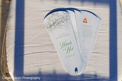 Elegant White and Blue Wedding Program Fans for Outdoor Ceremony