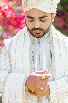 Groom in an Embroidered Sherwani with Mala