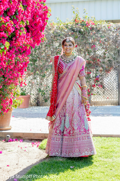 lehenga,bridal jewelry,bougainvillea,outdoor portrait,bridal fashion,bridal portrait