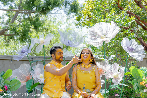 yellow outfit,paper flowers,outdoor,couple portraits,vibrant colors
