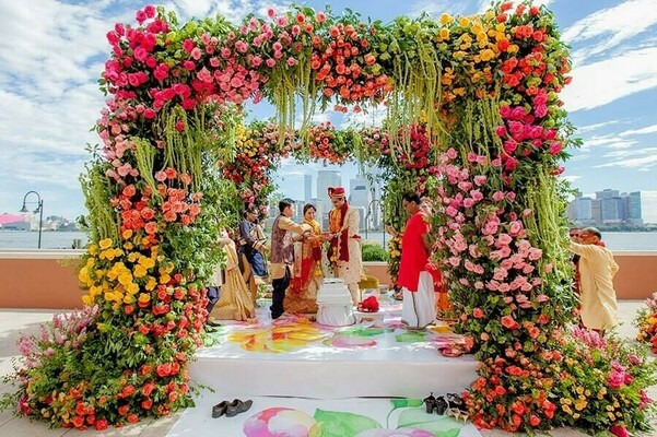 indian wedding,floral mandap,wedding decor,mandap decor,colorful wedding,floral arch,wedding ceremony,flowers