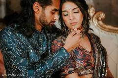 Groom's Hand Gently Touching Bride's Choker Necklace