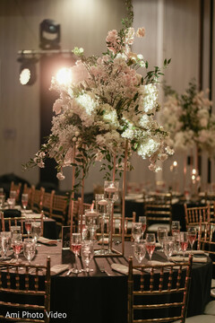 Elegant Reception Tablescape with Tall Floral Centerpieces