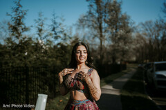 Bride in Embellished Crop Top and Skirt with Mehndi