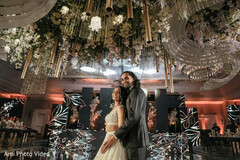 Opulent Reception with Hanging Floral & Metallic Decor