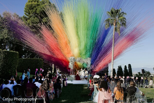 outdoor ceremony,rainbow decor,colorful wedding,unique wedding decor,wedding inspiration,vibrant ceremony,ceremony decor