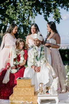 Bride and Groom with Bridal Party Outdoors